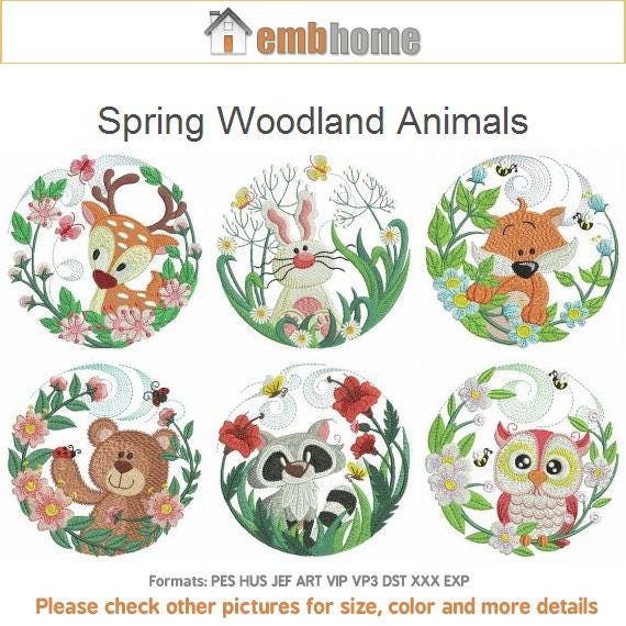 Spring Woodland Animals Machine Embroidery Designs Instant Etsy