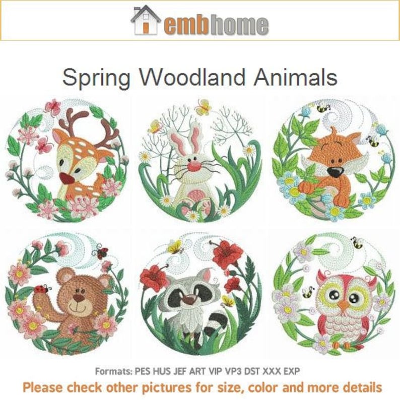 Spring woodland animals machine embroidery designs instant  etsy Spring woodland animals machine embroidery designs instant  etsy