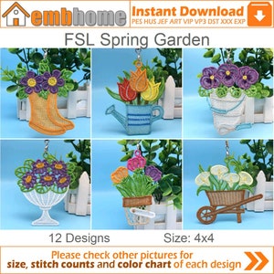 FSL Spring Garden Free Standing Lace Ornaments Machine Embroidery Designs Instant Download 4x4 hoop 10 designs APE3050