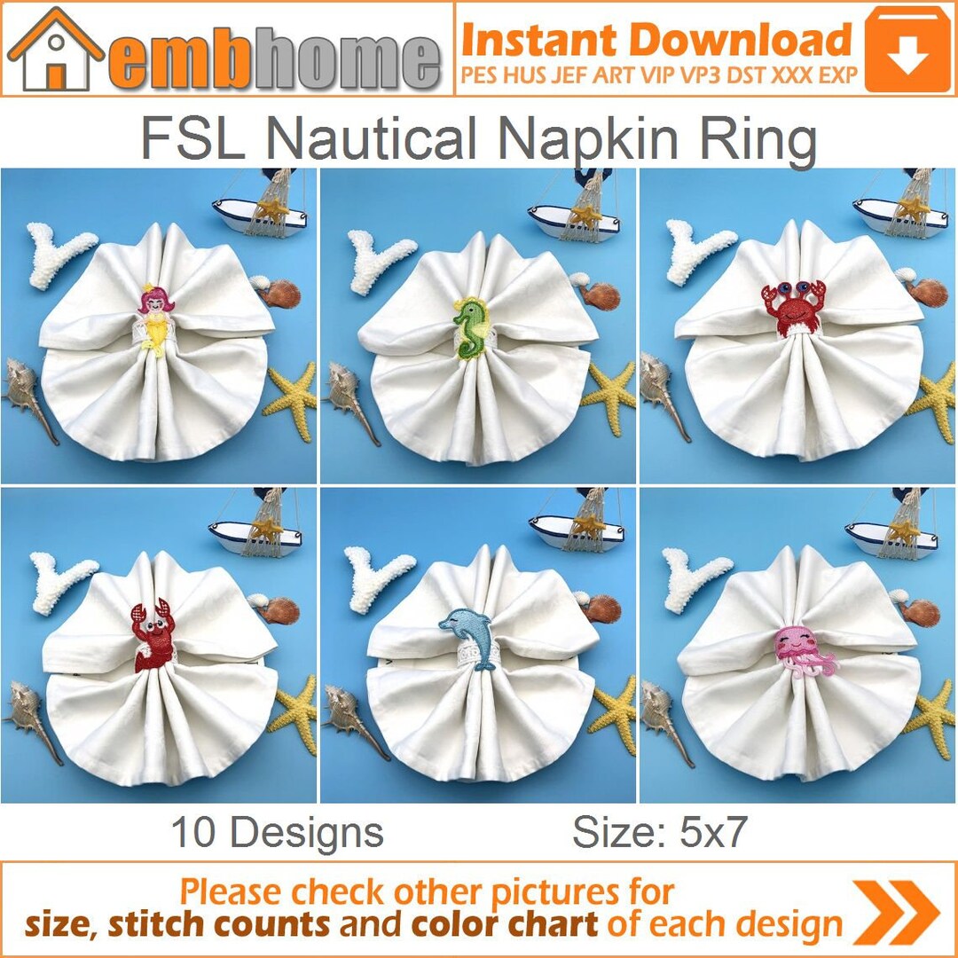 FSL Nautical Napkin Ring Free Standing Lace Machine Embroidery Etsy