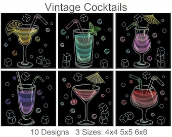 Vintage Cocktails Machine Embroidery Designs Instant Download 4x4 5x5 6x6 hoop 10 designs APE3058
