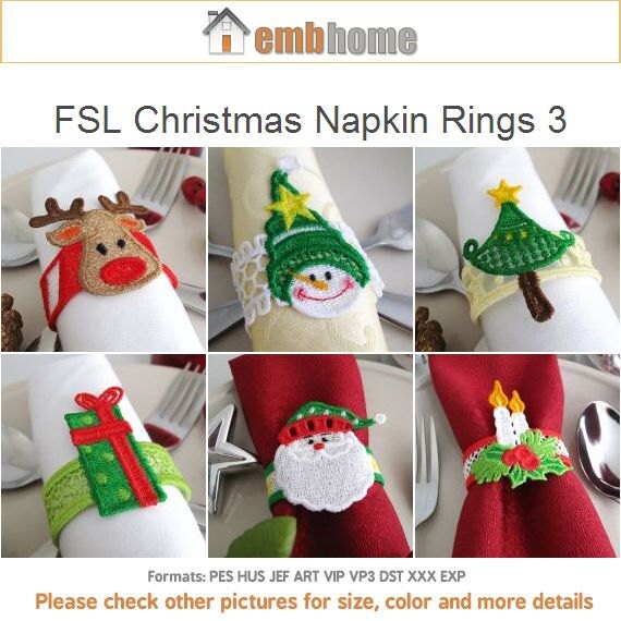 Fsl Christmas Napkin Rings 3 Free Standing Lace Machine Etsy