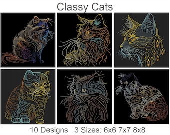 Classy Cats Machine Embroidery Designs Instant Download 6x6 7x7 8x8 hoop 10 designs SHE5545