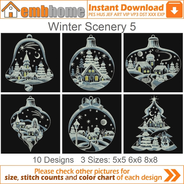 Winter Landschaft Maschine Embroidery Designs Pack Instant Download 5 x 5 6 x 6 8 x 8 Stickrahmen 10 Designs APE3514