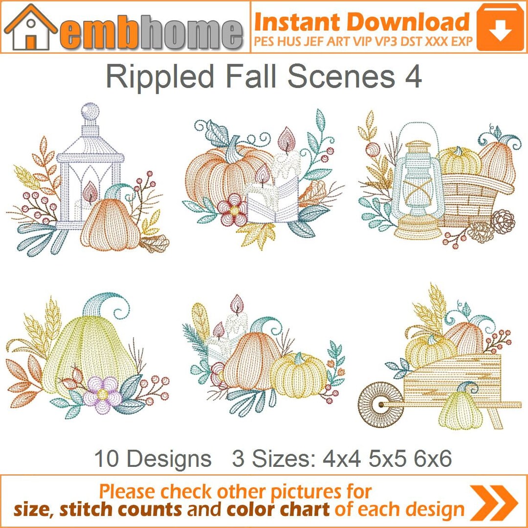 Rippled Fall Scenes Machine Embroidery Designs Pack Instant Download ...