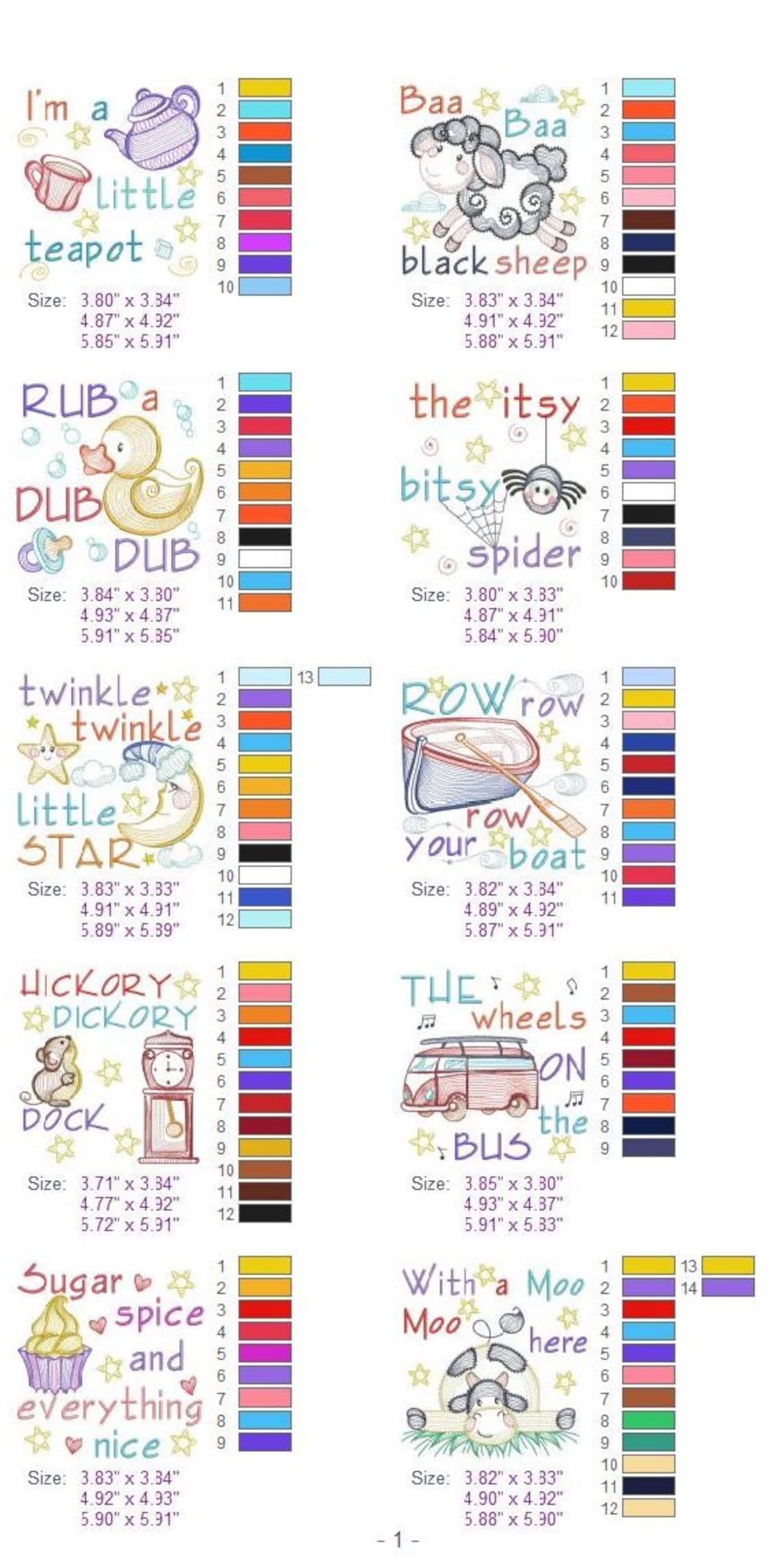 Nursery Rhymes Machine Embroidery Designs Instant Download 4x4 Etsy