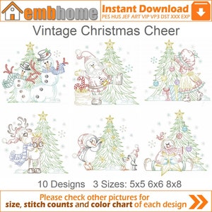Vintage Christmas Cheer Machine Embroidery Designs Pack Instant Download 5x5 6x6 8x8 hoop 10 designs SHE5485