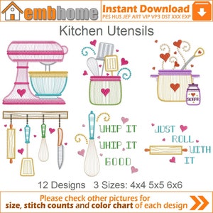 Kitchen Utensils Cooking Tools Machine Embroidery Designs Instant Download 4x4 5x5 6x6 hoop 12 designs APE2062