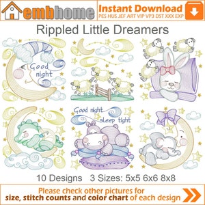 Rippled Little Dreamers Machine Embroidery Designs Pack Instant Download 5x5 6x6 8x8 hoop 10 designs APE2749