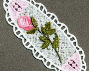 FSL Floral Bookmark Machine Embroidery Design Ornament Free Standing Lace Instant Download 4x4 hoop