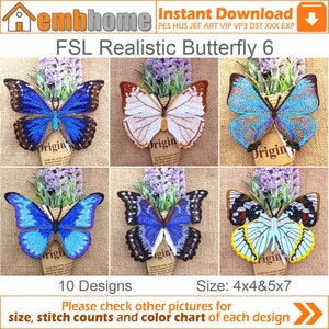 FSL Realistic Butterfly Free Standing Lace Ornaments Machine Embroidery Designs Instant Download 5x7 hoop 10 designs APE3280