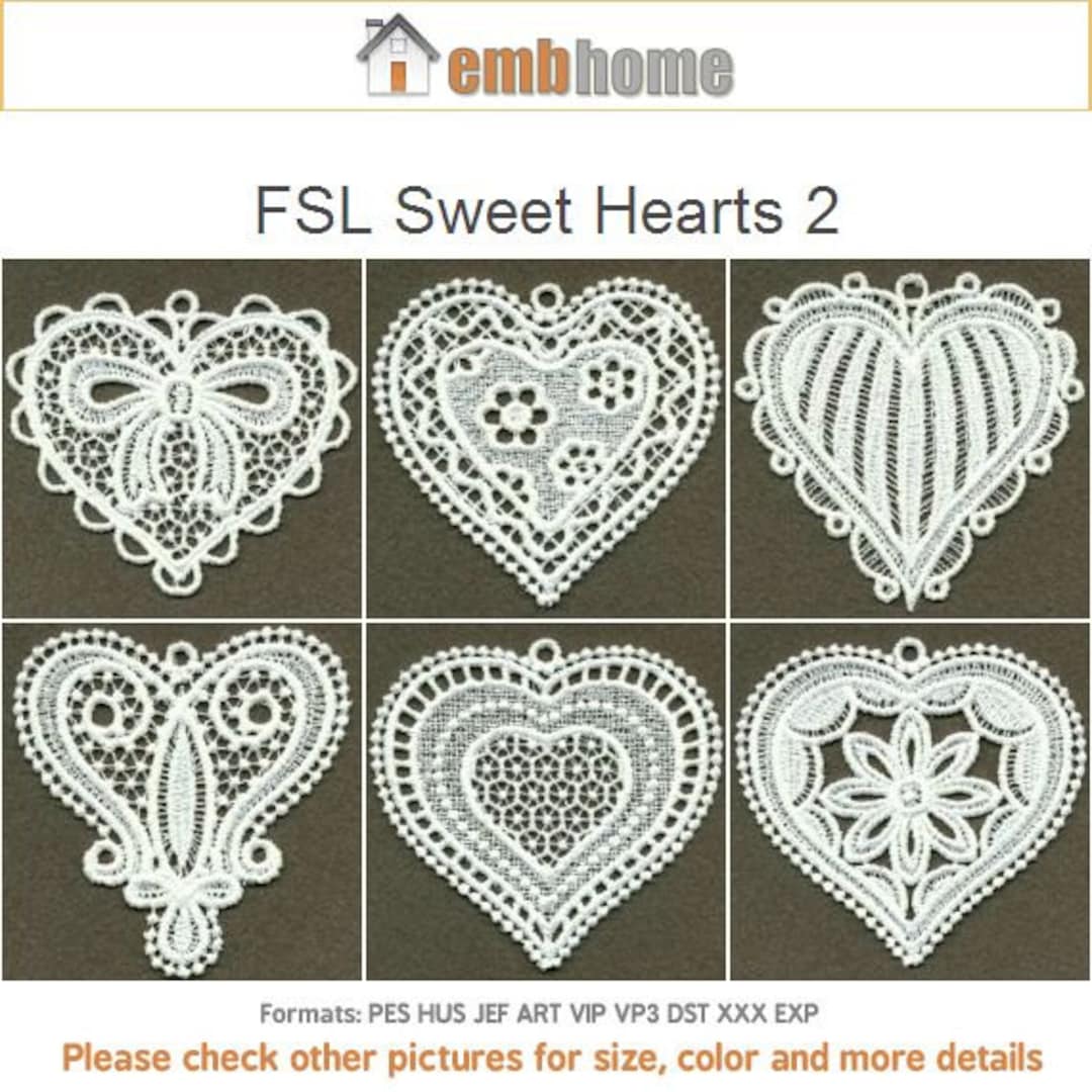 FSL Sweet Hearts Free Standing Lace Machine Embroidery Designs Instant ...