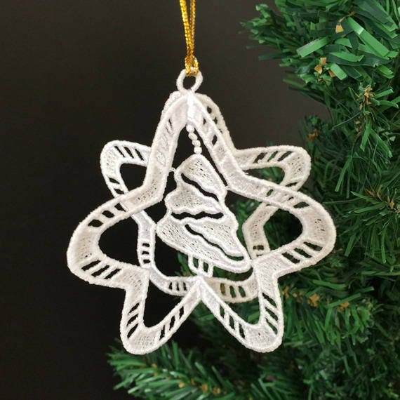 3D FSL Christmas Ornaments Free Standing Lace Machine Embroidery