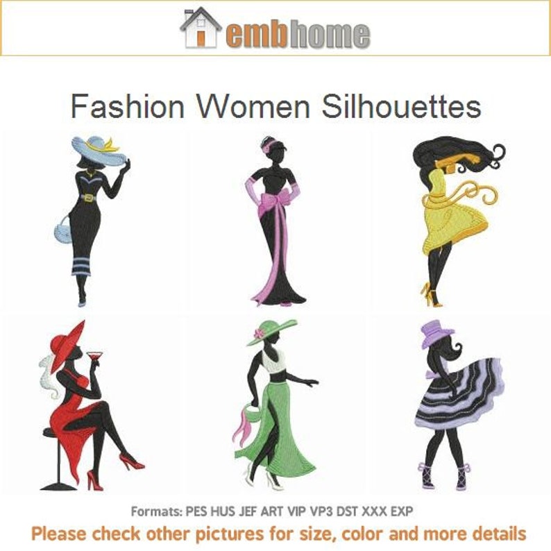 Fashion Women Silhouettes Machine Embroidery Designs Instant Etsy
