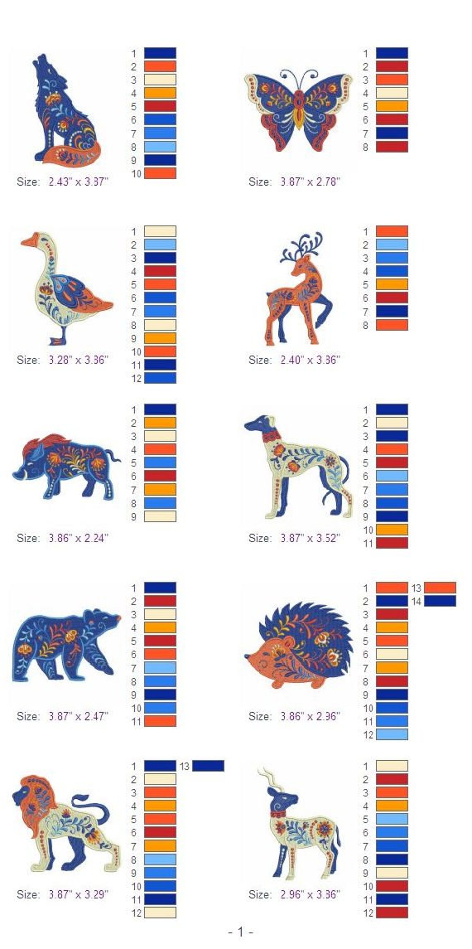 Folk Art Animals Machine Embroidery Designs Instant Download Etsy