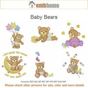 Baby Bears Nursery Animal Quilt Machine Embroidery Designs Pack Instant Download 4x4 hoop 10 designs SHE672