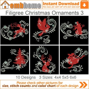 Filigree Christmas Ornaments Machine Embroidery Designs Instant Download 4x4 5x5 6x6 hoop 10 designs APE3120