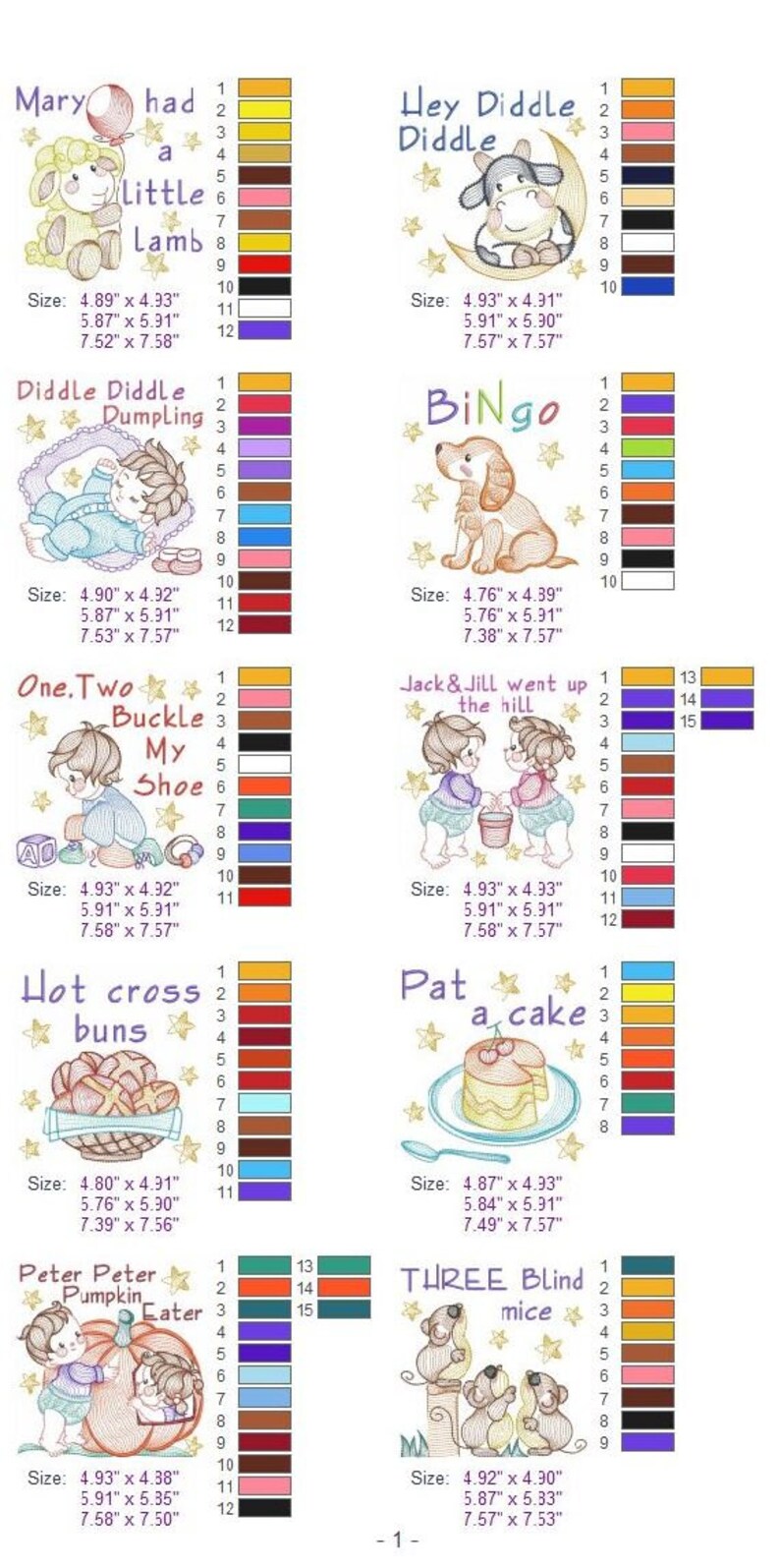 Nursery Rhymes Machine Embroidery Designs Pack Instant Etsy