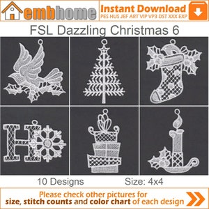 FSL Dazzling Christmas Free Standing Lace Ornament Machine Embroidery Designs Instant Download 4x4 hoop 10 designs APE2200