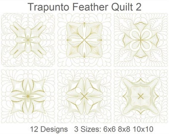 Trapunto Feather Quilt Machine Embroidery Designs Pack Instant Download 6x6 8x8 10x10 hoop 12 designs SHE5357