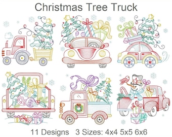 Christmas Tree Truck Machine Embroidery Designs Instant Download 4x4 5x5 6x6 hoop 11 designs APE3125