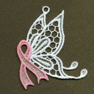 FSL Pink Ribbon Butterfly Machine Embroidery Design Free Standing Lace Instant Download 4x4 hoop