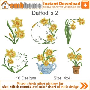 Daffodils Machine Embroidery Designs Pack Instant Download 4x4 hoop 10 designs SHE5194