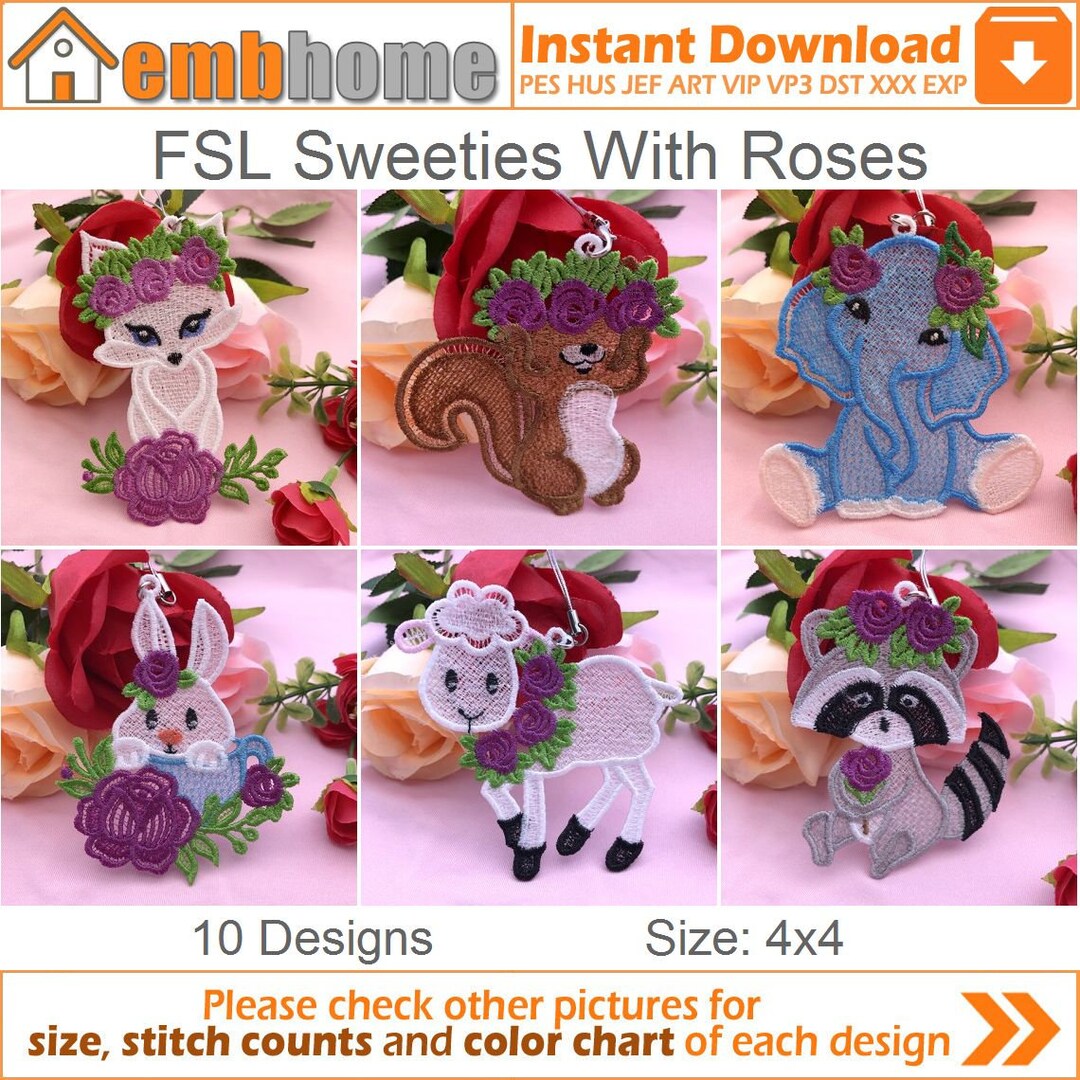 FSL Sweeties With Roses Free Standing Lace Jewelry Machine Embroidery ...