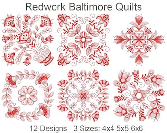 Redwork Baltimore Quilt Machine Embroidery Designs Instant Download 4x4 5x5 6x6 hoop 12 designs SHE2666