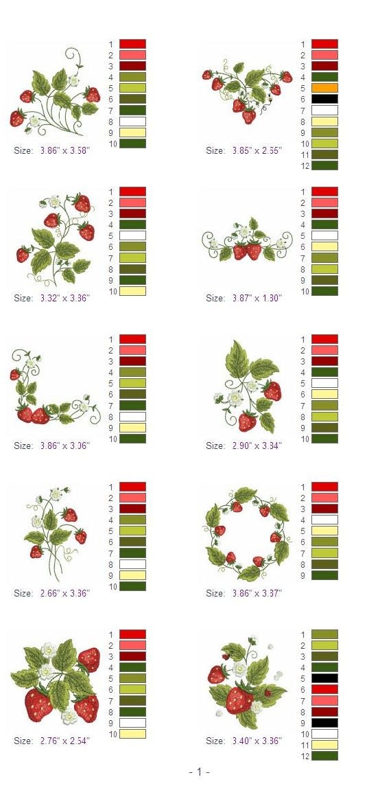 Yummy Strawberries Fruit Food Kitchen Machine Embroidery Designs Pack Instant Download 4x4 hoop 10 designs APE1367