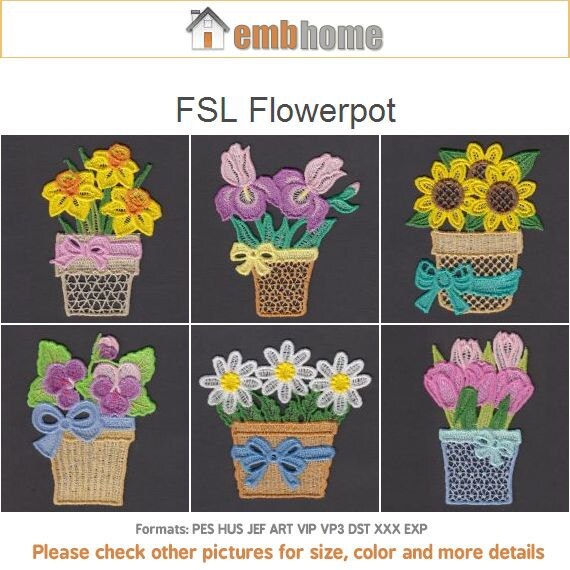 FSL Flowerpot Free Standing Lace Machine Embroidery Designs Etsy
