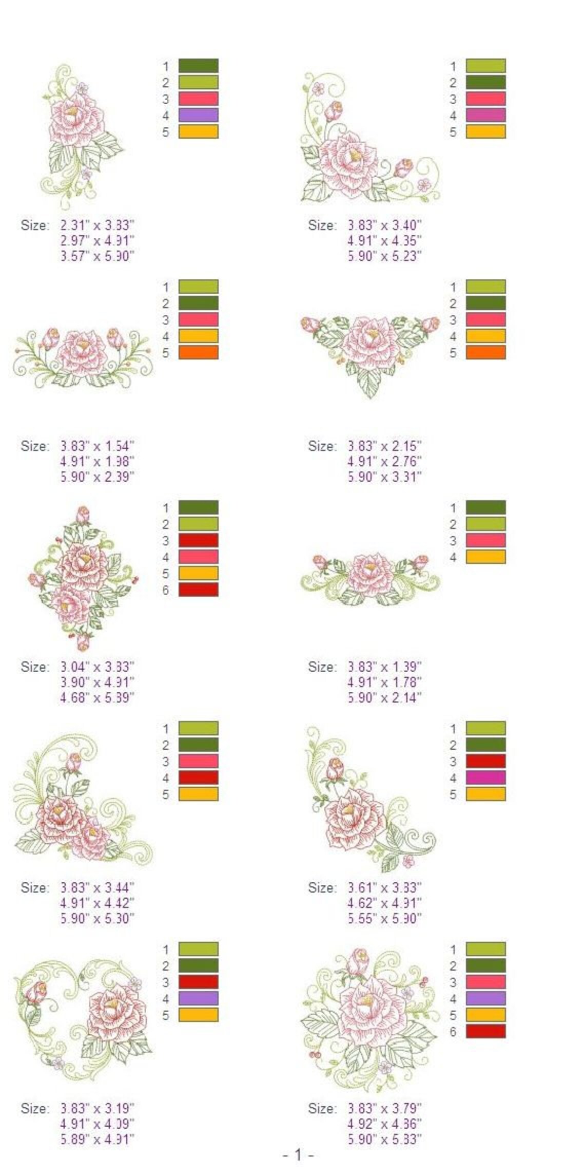Vintage Rose Embroidery Designs Instant Download 4x4 5x5 6x6 Etsy