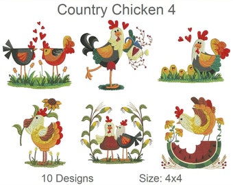 Country Chicken Pack Machine Embroidery Designs Instant Download 4x4 hoop 10 designs APE2490