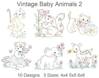 Vintage Baby Animals Machine Embroidery Designs Instant Download 4x4 5x5 6x6 hoop 10 designs APE2154