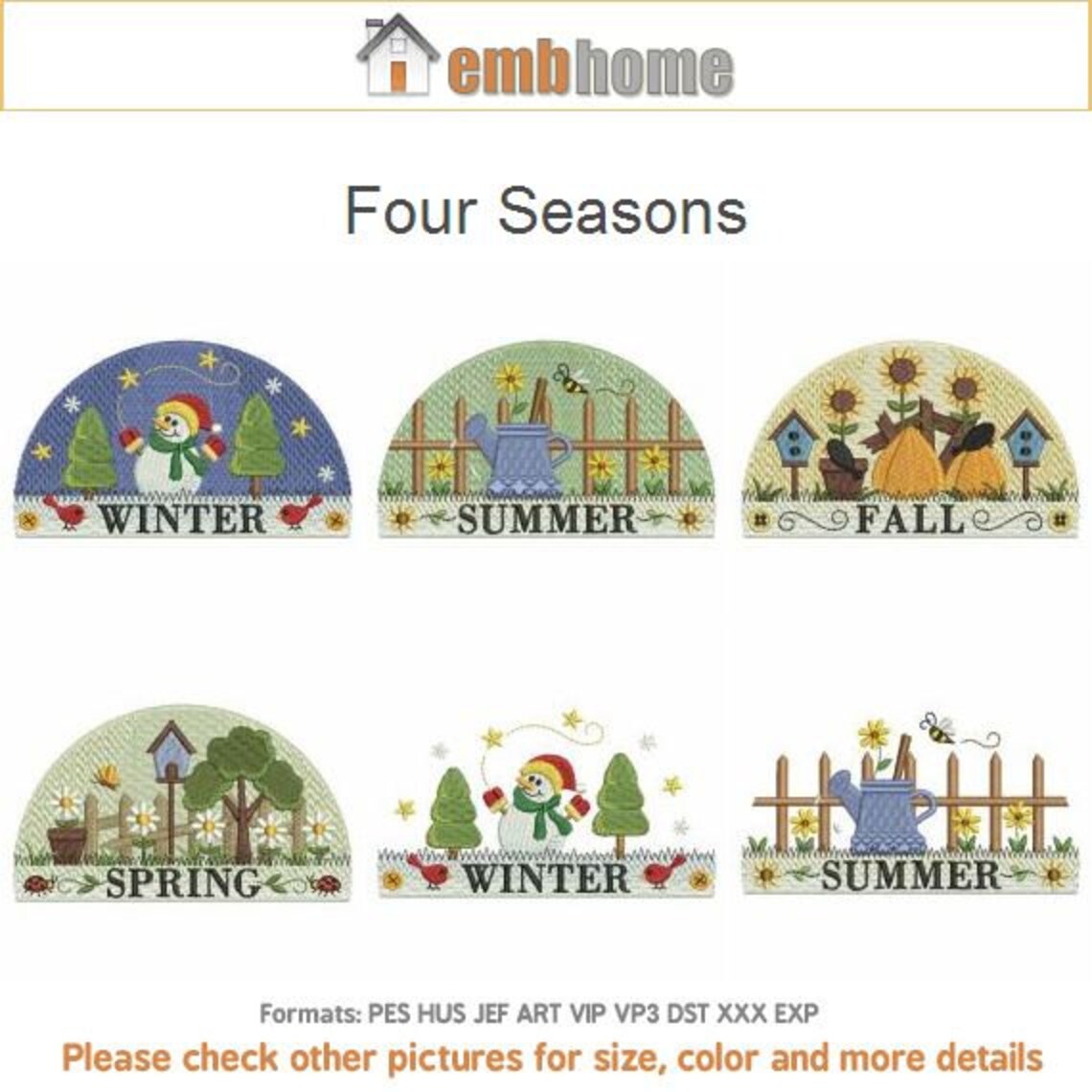Four Seasons Machine Embroidery Designs Instant Download 4x4 Etsy
