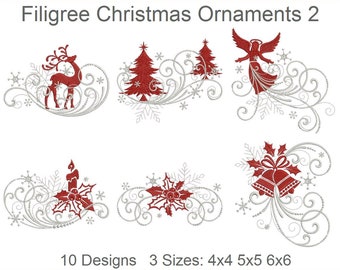 Filigree Christmas Ornaments Machine Embroidery Designs Instant Download 4x4 5x5 6x6 hoop 10 designs APE2925