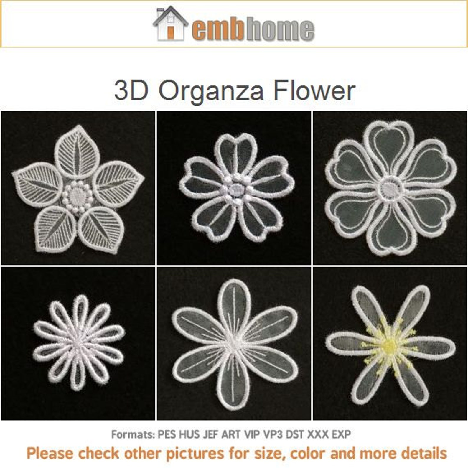 3D Organza Flower Machine Embroidery Designs Instant Download Etsy