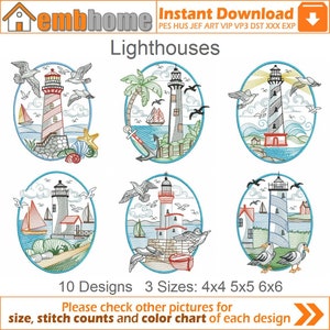 Lighthouses Machine Embroidery Designs Pack Instant Download 4x4 5x5 6x6 hoop 10 designs SHE5497