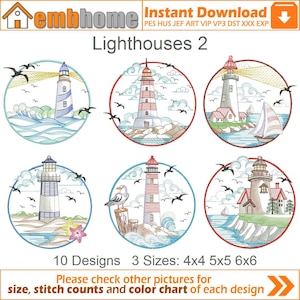 Lighthouses Machine Embroidery Designs Pack Instant Download 4x4 5x5 6x6 hoop 10 designs APE2878