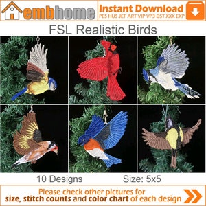 FSL Realistic Birds Free Standing Lace Machine Embroidery Designs Instant Download 5x5 hoop 10 designs APE2892