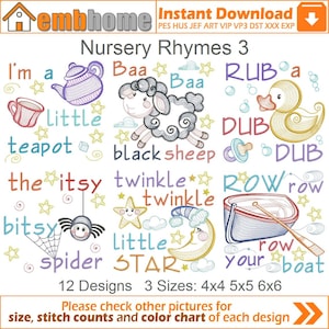 Nursery Rhymes Machine Embroidery Designs Instant Download 4x4 5x5 6x6 hoop 12 designs APE3254