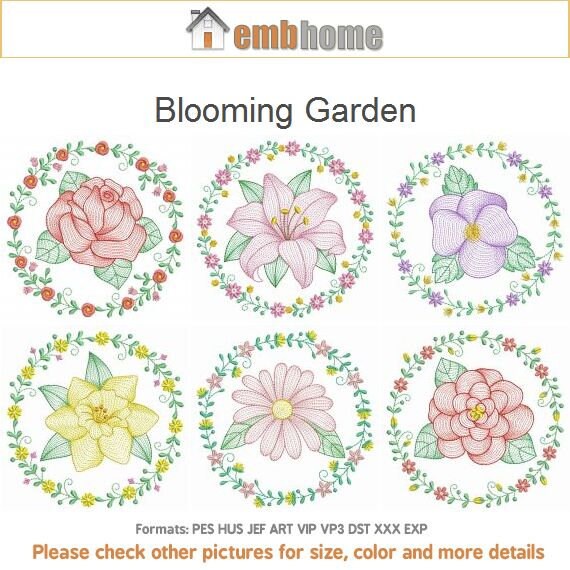 Blooming Garden Machine Embroidery Designs Pack Instant Etsy