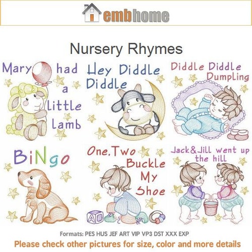 Nursery Rhymes Machine Embroidery Designs Pack Instant Etsy