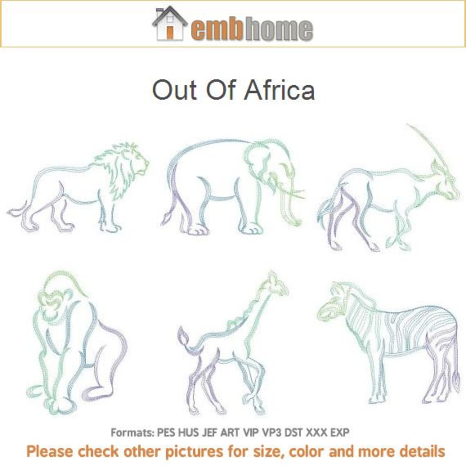 Out of Afrika Tiere Umriss Maschine Stickerei Designs Instant | Etsy