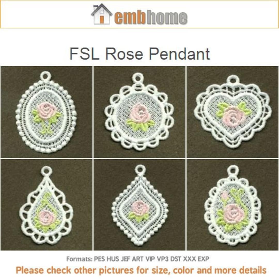 FSL Rose Pendant Floral Hanger Free Standing Lace Machine Embroidery ...
