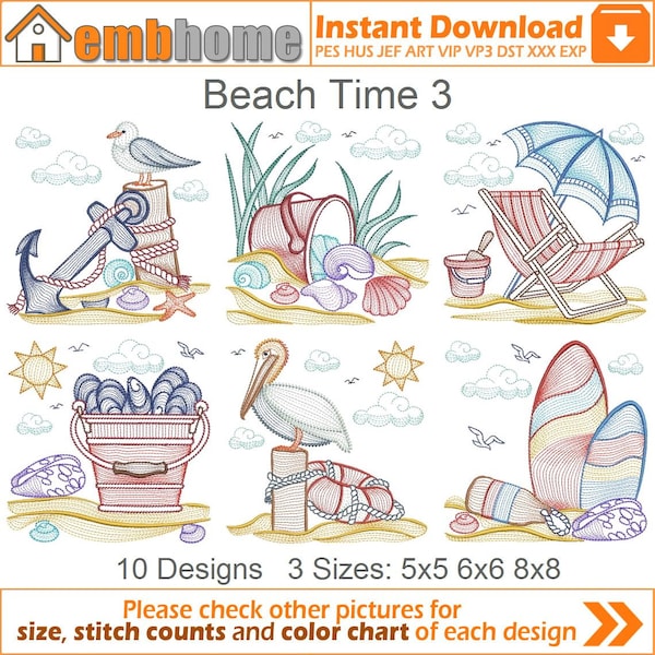 Beach Time Machine Embroidery Designs Instant Download 5x5 6x6 8x8 hoop 10 designs APE3094