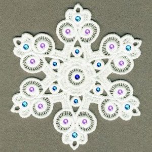 FSL Snowflake Hot-fix Crystal Machine Embroidery Design Free Standing Lace Instant Download 4x4 hoop