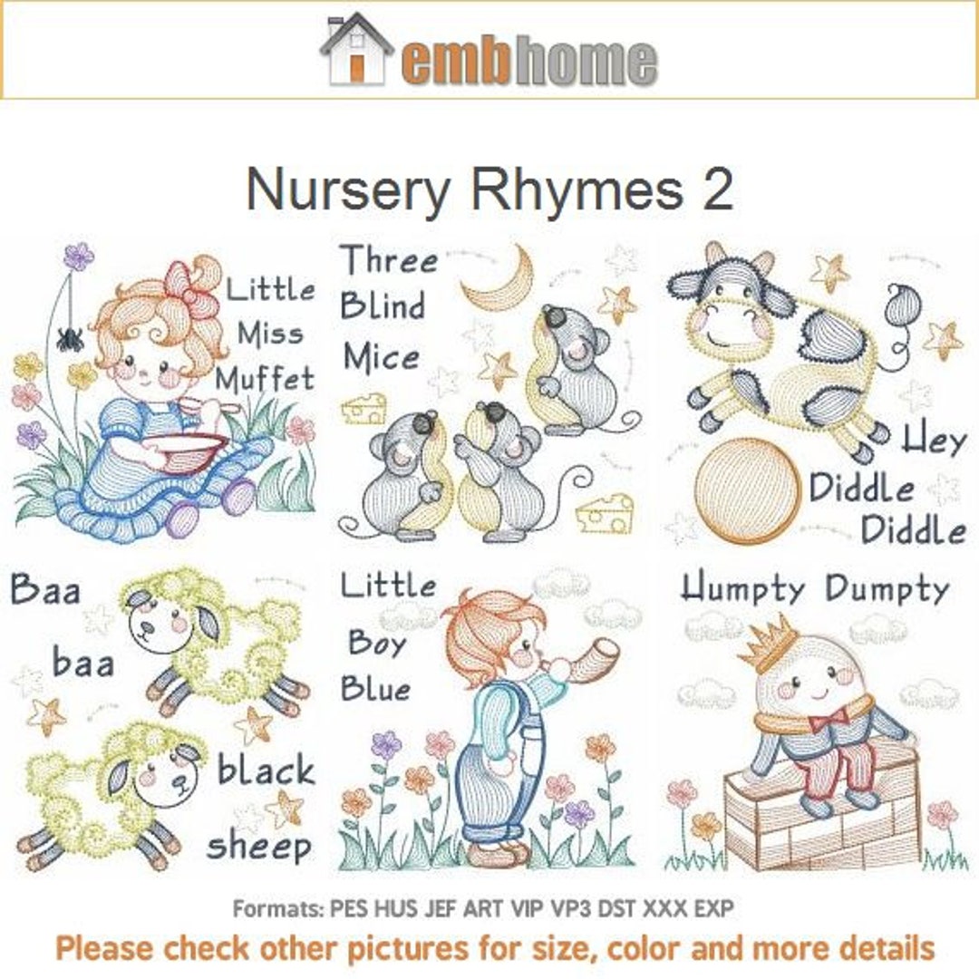 Nursery Rhymes Machine Embroidery Designs Pack Instant Etsy