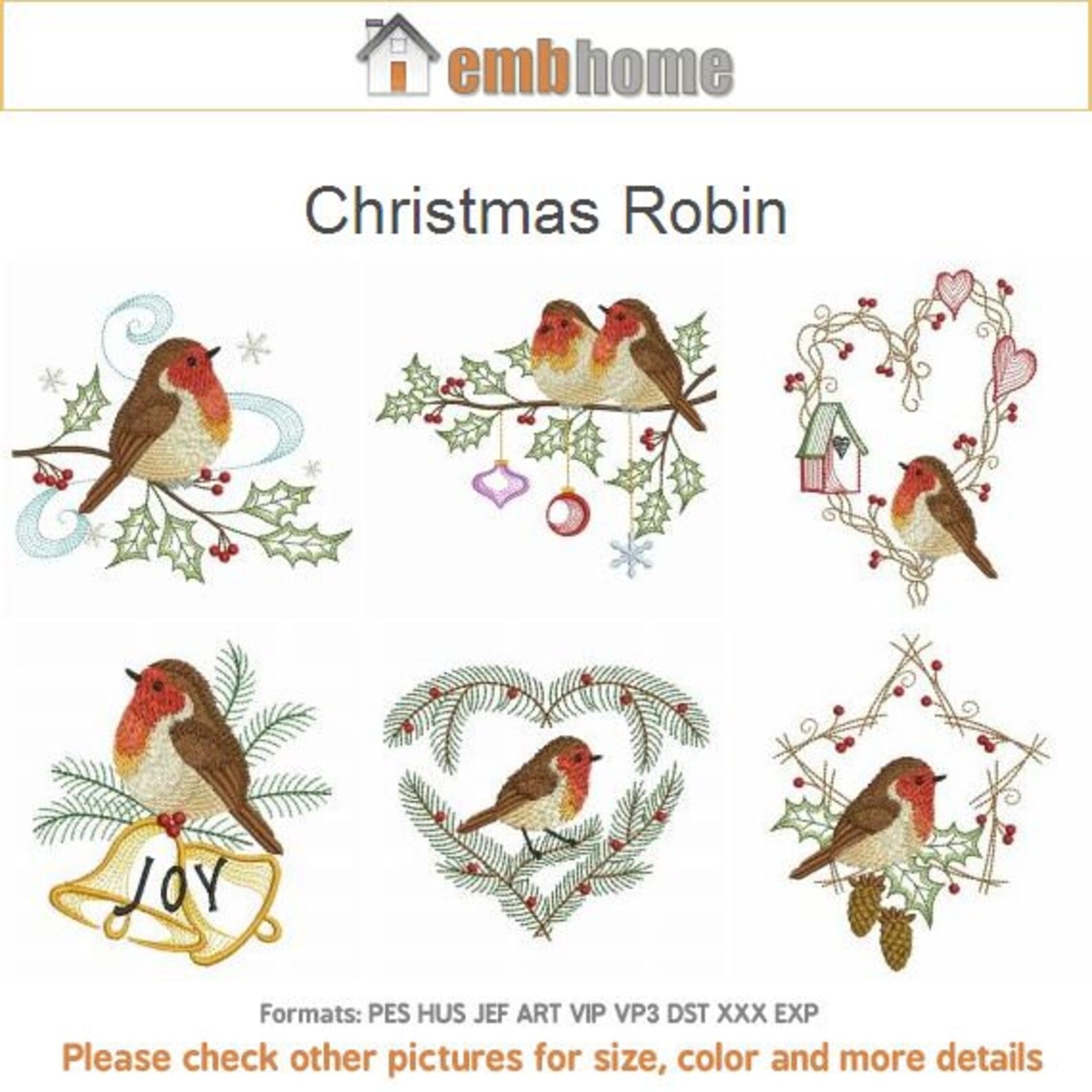 Christmas Robin Machine Embroidery Designs Instant Download Etsy