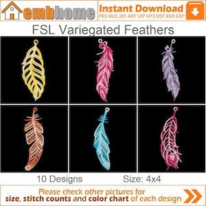 FSL Variegated Feathers Free Standing Lace Ornament Machine Embroidery Designs Instant Download 4x4 hoop 10 designs APE3098